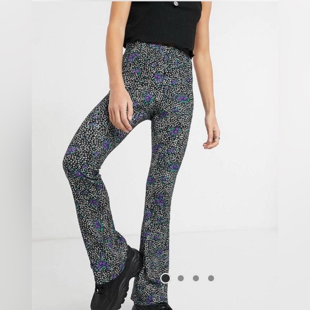 Topshop Black and Purple Floral Flare Pants size 10